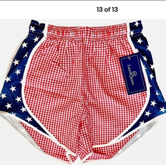 NWT! NEW! LAUREN JAMES SHORTIES RED GINGHAM BLUE STARS USA SHORTS WOMENS SIZE XS - Picture 2 of 7